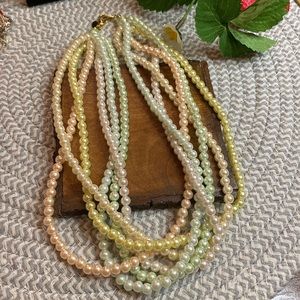 Joan Rivers Six Strand Pastel Faux Pearls Multicolor